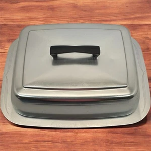 Vintage Aluminum Covered Serving Platter with Lid Classic Silver Metal Tray MCM - Picture 1 of 15