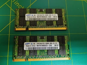SAMSUNG 2GB (2x1GB) 2Rx8 PC2-5300S-555-12-E3 m470T2953EZ3-CE6 0810 SODIMM RAM - Picture 1 of 1
