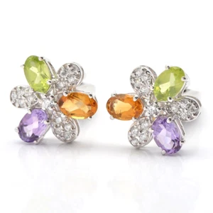 Manschettenknöpfe Ovalschliff Amethyst Citrin Peridot Diamant Sterlingsilber Floral - Bild 1 von 6