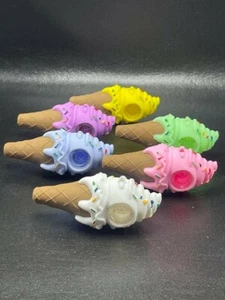 2 PACK 4.5" ICE CREAM🍦Unbreakable Silicone PIPE Glass BOWL Pipe + SCREENS - Picture 1 of 12