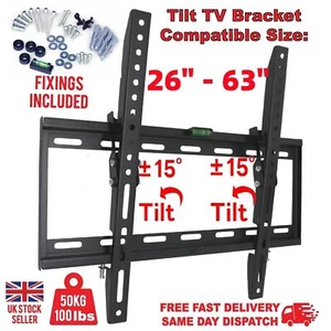 TV Wall Bracket Mount TILT For 26 32 40 50 55 Upto 65 Inch Flat LCD LED QLED TVs - Picture 1 of 10