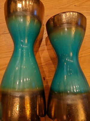 2 Blue and Gold Candle Holders - Image 1 of 4