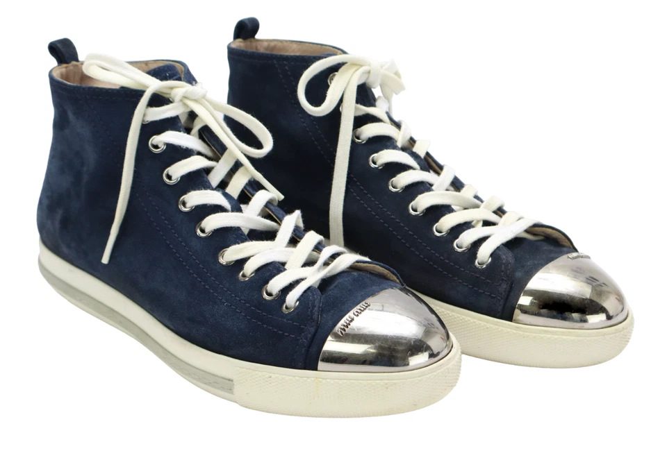 MIU MIU Zapatillas Mujer Eu 39 Tobillo Cordones Metal Delantero Azul Informal - Imagen 1 de 4