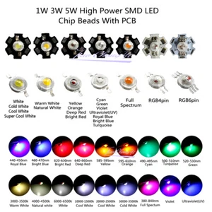 1W 3W 5W High Power LED Chip Warm White UV Red Blue Green RGB With PCB 100pcs - Picture 1 of 16