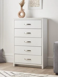 Ely 5 Drawer Chest White Spacious and Stylish Bedroom Storage Solution - Picture 1 of 5