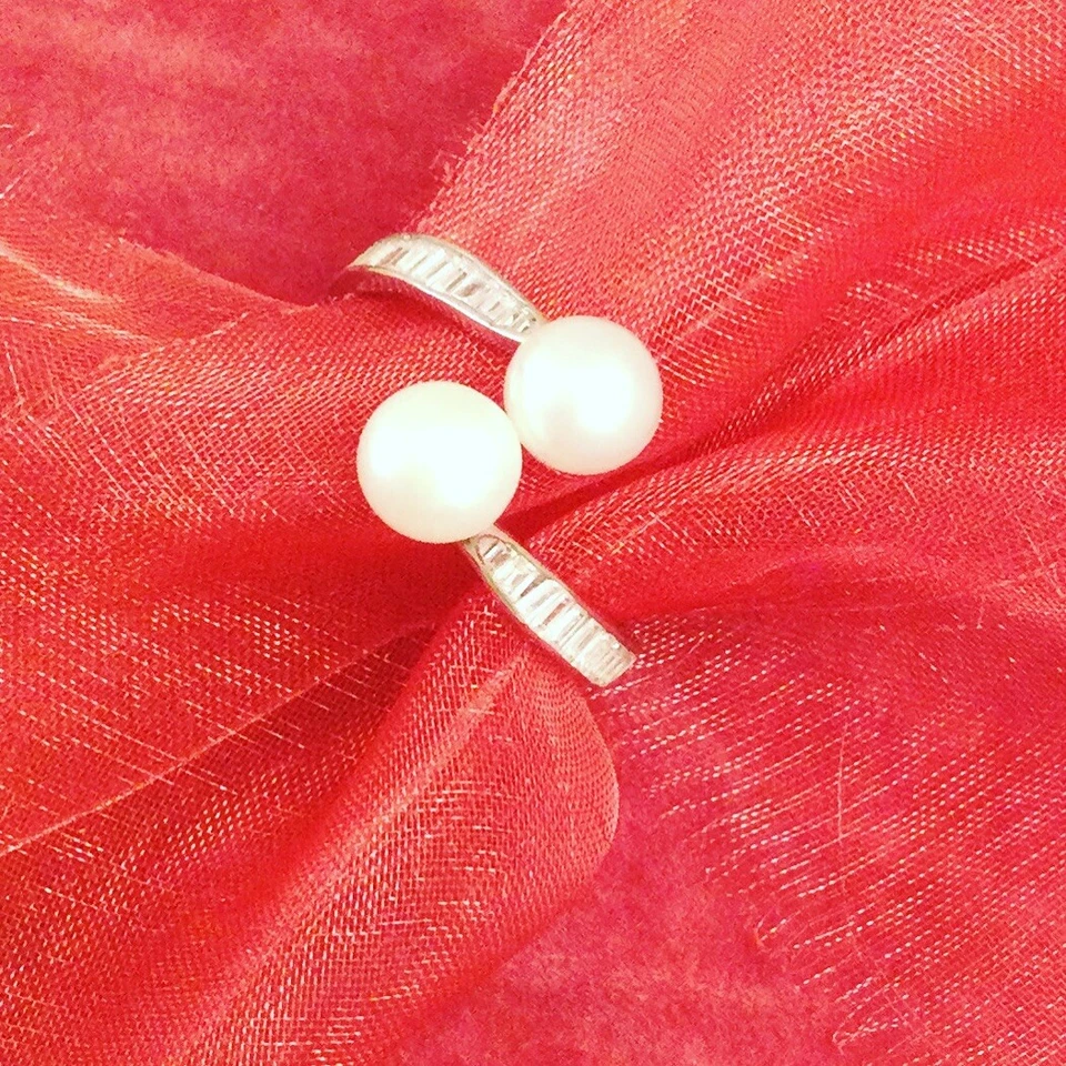 Vintage Jewelry White Gold Ring Pearls Sapphires Antique Deco Jewelry size 7 O - Image 1 of 4