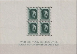 Germany 1937 Souvenir Sheet #B102 48th Birthday of Adolf Hitler - VF MNG LH - Picture 1 of 3