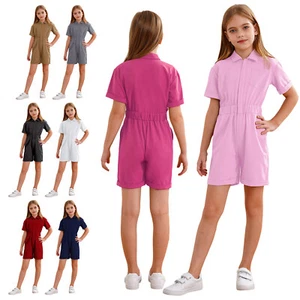 Kids Girls Overalls Summer Coverall With Pockets Rompers One Piece Jumpsuit - Picture 1 of 87