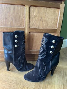 *BOTAS DE MOTOCICLISTA ISABEL MARANT NEGRAS DE CUERO Y GAMUZA* - Imagen 1 de 8