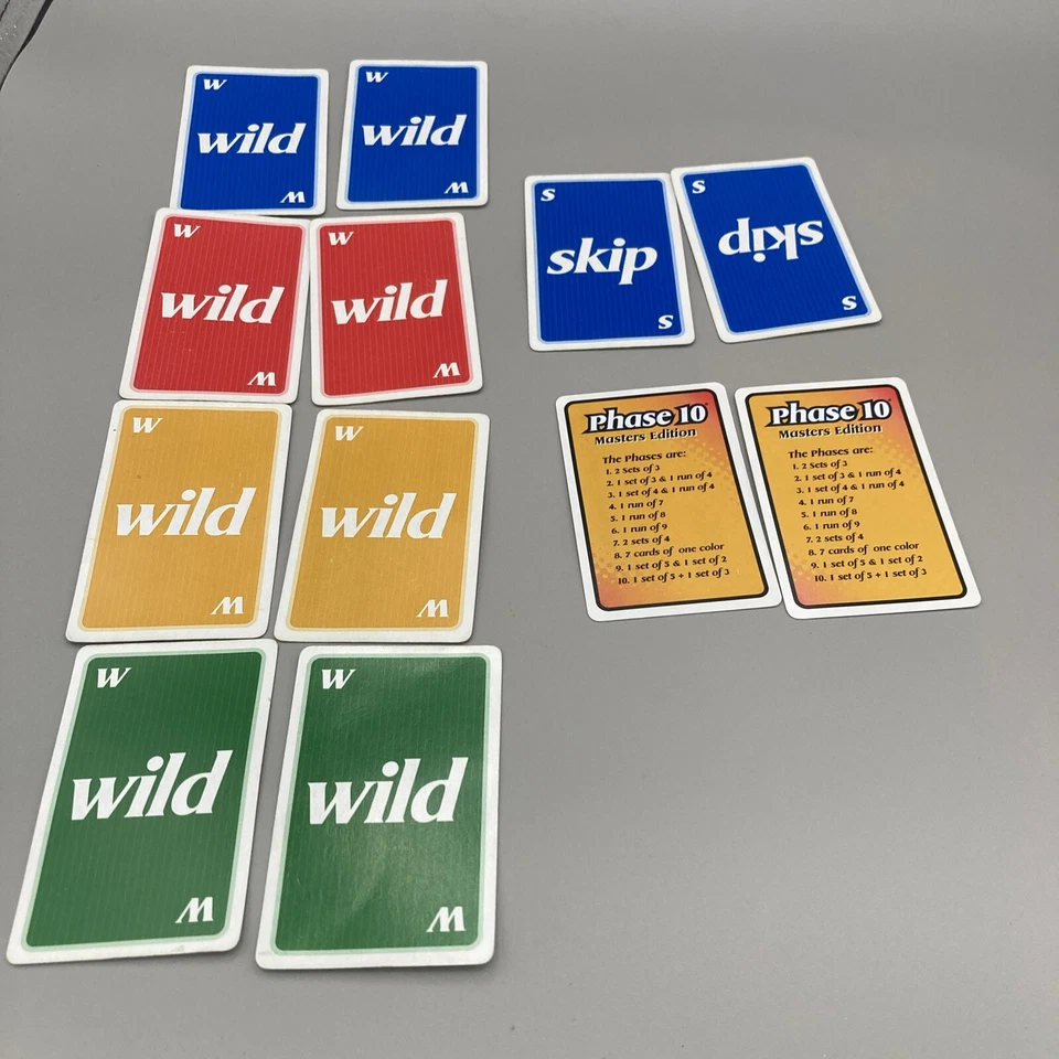 FUNDEX PHASE 10 Masters EDITION Replacement 8 Wild, 2 Skip, 2 Phase Sets Cards - Image 1 of 2