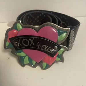 Betsey Johnson XOX 4 Ever Pink Enamel Heart Buckle Leather Belt Black Small - Picture 1 of 9