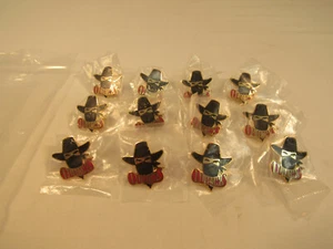 1 Dozen OUTLAWS Biker Cowboy Bandit Black Hat & Bandana Lapel Pins Badge 1 Inch - Picture 1 of 4