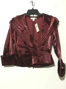 NWT Cold water Creek $79 Petite Size P8 Burgundy Ruffle Stylish Women Top Blouse - Picture 1 of 7