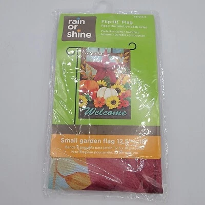 Rain or Shine Star Pumpkin Welcome Flag 12.5”x18” Fade Resistant 2 Sided - Image 1 of 2