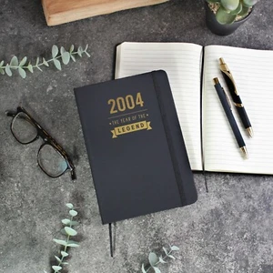 Black A5 Notebook with "2004 Year of The Legend", 21st Gift, Milestone Birthday - Picture 1 of 20