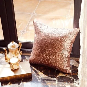 Amazlinen Sequin Throw Pillow Cover Shiny Sparkling Satin Back Rose Gold Pillowc - Picture 1 of 7