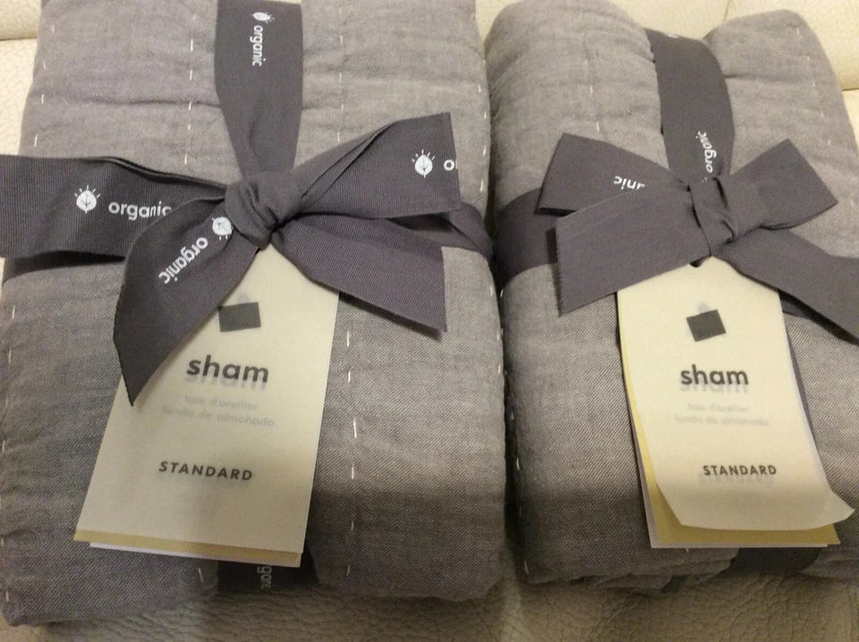 West Elm  European Flax Linen Cotton Pick Stitch Quilted Std Shams Silver Gray - Image 1 of 1