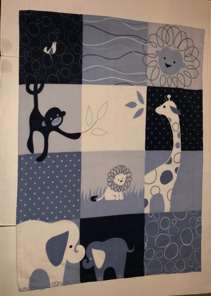 DIFÍCIL DE ENCONTRAR AMY COE MONO JIRAFA ELEFANTE LEÓN AZUL BLANCO MANTA BEBÉ C6 Foto 1 de 1