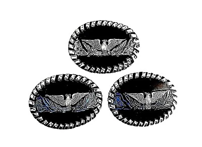 EAGLE Belt BUCKLE w/ SILVER Edge LACING Handmade Sm. BLACK LEATHER Western/Biker - Image 1 of 4