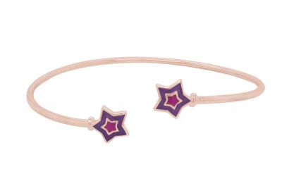 Pink and Purple Enamel Star Cuff Bangle Bracelet In 14K Rose Gold Plated Silver Foto 1 de 3