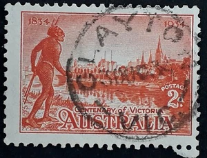 1934 Australia 2d Vermilion Cent of Victoria Stamp- CLAYTON VIC. Postmark - Bild 1 von 2