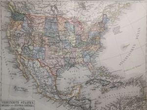 1875 United States Central America Mexico Geographical Map ORIG 11.5 x 9" C17-5 - Picture 1 of 3