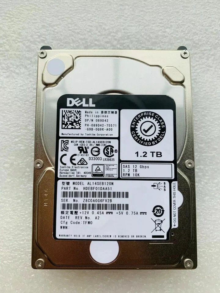 For DELL 89D42 1.2TB 10K 12GBps SAS 2.5" SERVER SFF HARD DISK DRIVE AL14SEB120N - Image 1 of 1