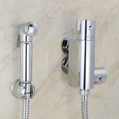 BATHROOM BRASS BIDET DOUCHE SHATTAF SPRAY KIT & MINI THERMOSTATIC VALVE TAP