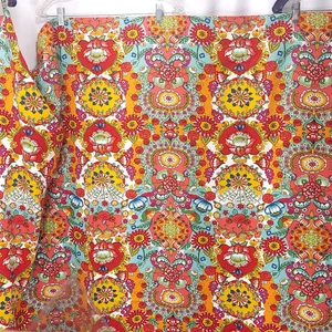 World Market Shower Curtain Bohemian Boho Red Teal Mustard 100% Cotton 72X69 L - Picture 1 of 15