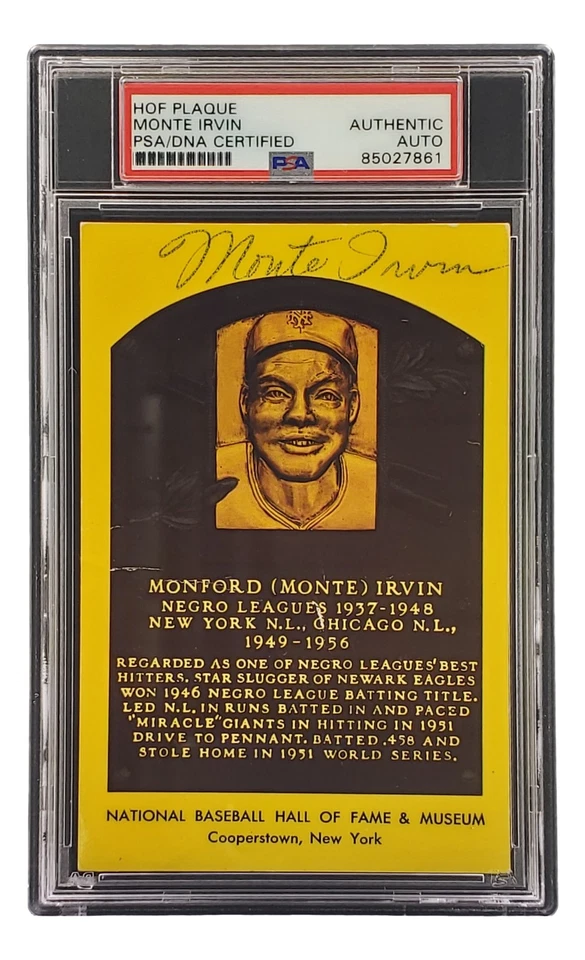 Monte Irvin Signed 4x6 New York Giants HOF Plaque Card PSA/DNA 85027861 - Image 1 of 3