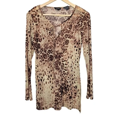 Top NY&C Animal Leopardo Marrón Beige Y2k Club Malla Grunge Manga Larga Mediano Foto 1 de 4