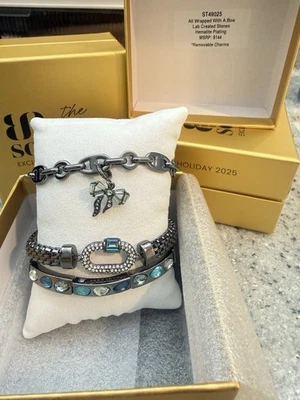 Bomb Party Gem Society Holiday Stacks ST49025 All Wrapped With A Bow Hematite - Image 1 of 4