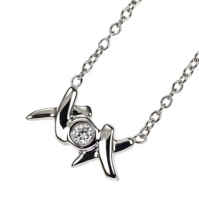 Tiffany & Co K18WG diamond pendant necklace Love And Kiss - Auth free shipping f - Image 1 of 3