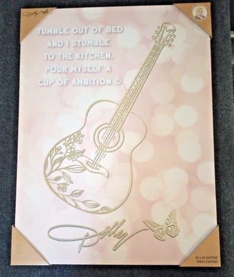 Новый Dolly Parton розовый настенный холст искусства доллар общий 18 x 24 РЕДКАЯ гитара тексты песен - Изображение 1 из 2