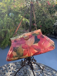 PATRICIA NASH Dyed Floral Italian Leather Metal Clasp Trim Satchel Handbag Purse - Picture 1 of 13