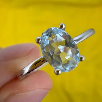 925 Sterling Silver Ring 7x5mm Natural Topaz Gemstone Women Jewelry Engagement - Image 1 of 4
