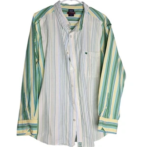 Mecca Button Up Shirt Large Yellow Green Striped Long Sleeve Y2K Hip Hop - Picture 1 of 5