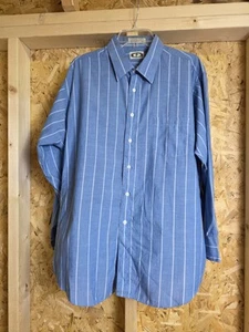 Bert Pulitzer Shirt Men L Size 17 32/33  Button Down Long Sleeve Blue White Nice - Picture 1 of 15