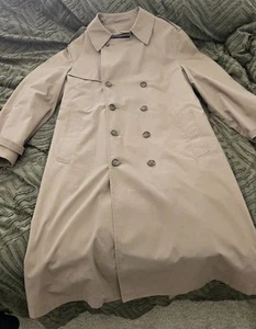 Tan Classic Vintage Double Breasted Trench Coat Wool Zipped Lining London Fog - Picture 1 of 10