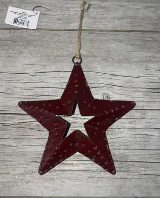 6" Red/White Barn Star 3D Double Sided Great Primitive Tree Hanger- Star Cut Out - Image 1 of 3