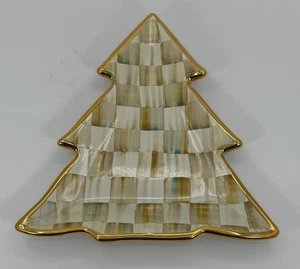 RARE Mackenzie Childs parchment cream check ceramic Christmas Tree Plate Retired - Picture 1 of 8