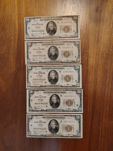 5x 1929 Chicago 20 Dollar Nationally Currency Notes - Picture 1 of 8
