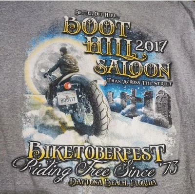 Boot Hill Saloon Pocket  T-shirt Riding Free Since '73 Daytona Beach FL - Image 1 of 4
