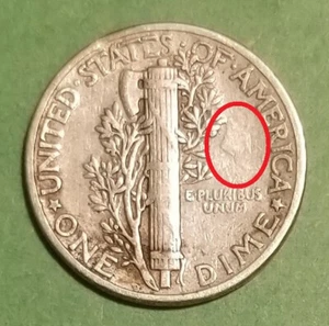 1944 (P) 10c with Rev Die Clash Error Mercury Dime - Picture 1 of 3