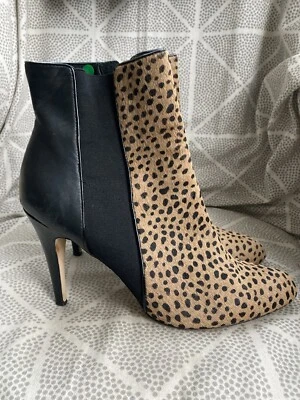WHBM Casa Blanca Mercado Negro Leopardo Botines Bota Talla 9M Cuero Pelo de Vaca Foto 1 de 4