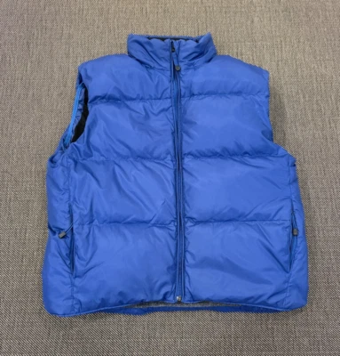 Gap Down Puffer Vest Men’s Large Blue Zip Hood & Pockets 80s 90s Vtg - Image 1 of 4