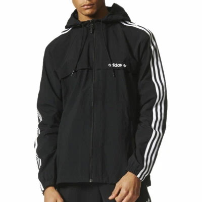 Adidas Originales 3 Rayas Cortavientos Para Hombre Camiseta de Pista Negra/Blanca br6984 Foto 1 de 4