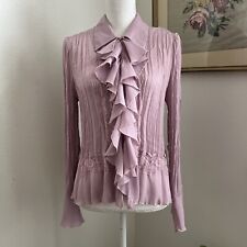Vintage y2k White Stag lilac ruffle front romantic womens blouse sz M semi sheer
