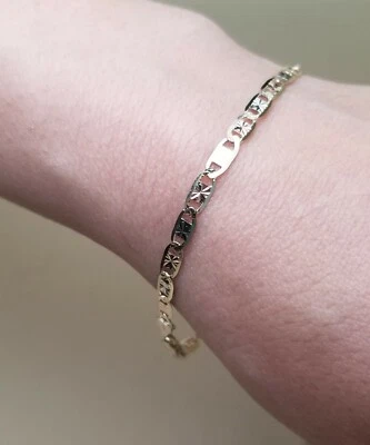 14K Tri-Color Real Gold 7"- 3.3mm Valentino With Star Chain Bracelet - Image 1 of 4
