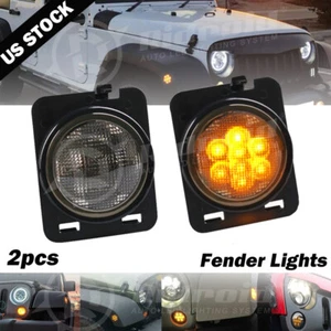 Pair Front Fender LED Side Marker Light Smoke Lens for 2007-18 Jeep Wrangler JK - Picture 1 of 12